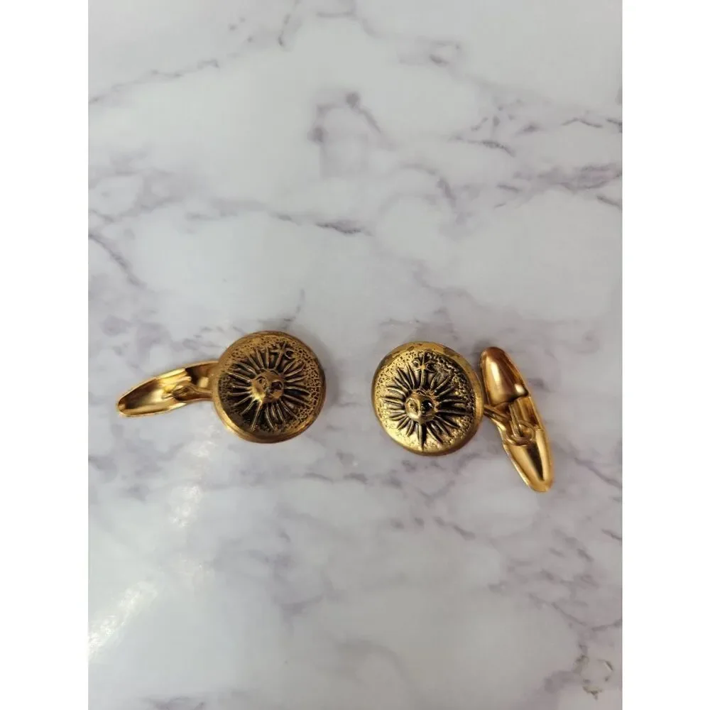 Vintage Gold tone Cufflinks with Raised Repousse Sunshine Sun Face on Front